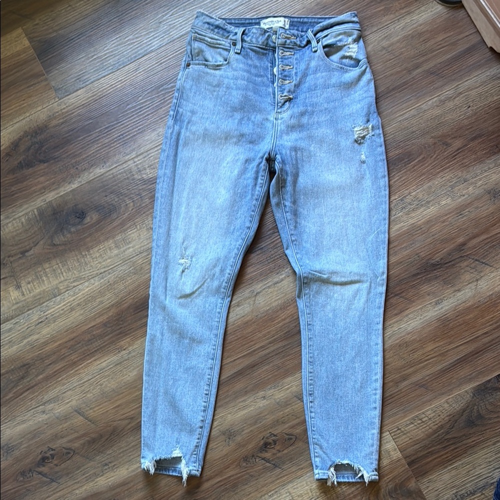 Abercrombie & Fitch Light Blue Distressed Ankle Jeans- Regular